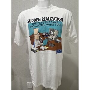 Vintage Dilbert T‎ Shirt Sudden Realization Comic Strip White Graphic Tee
